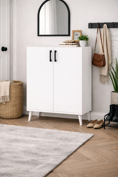 PAZARACTİVE 4 Raflı 2 Kapaklı Ayakkabılık Çok Amaçlı Dolap Ayakkabı Dolabı Beyaz