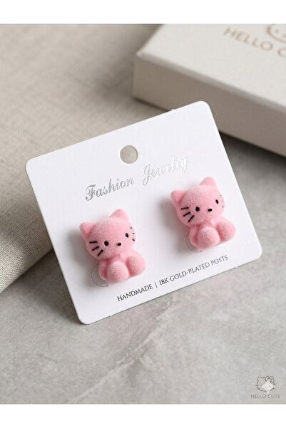 synshop Hello Kitty Sevimli Kedi Pembe Küpe Yeni Trend Lüx 1.Kalite Tüylü Kız...