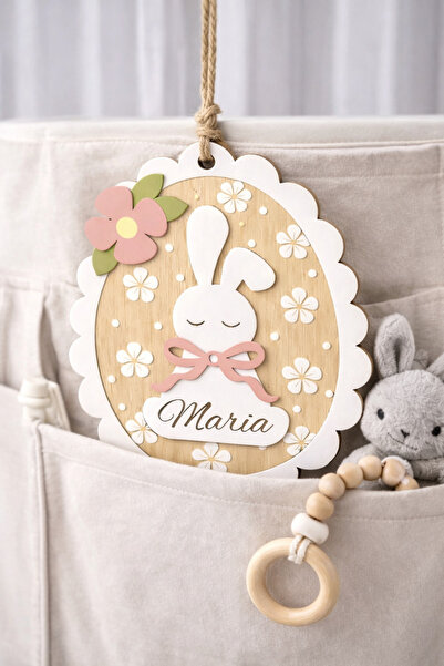 Creative Soul Decor Paște personalizat din lemn cu nume – iepuraș floral