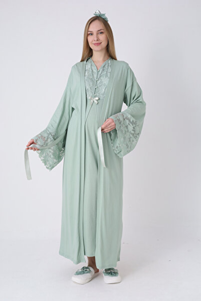 ERDENİZ TEKSTİL Νυχτικό εγκυμοσύνης με φαρδιά μανίκια δαντέλας και σετ ρόμπας...