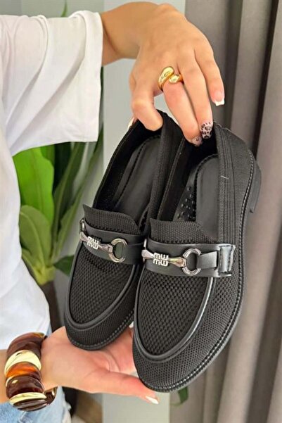 Les Passent Γυναικεία παπούτσια Marie Black Knitwear με μεταλλική αγκράφα Γυν...