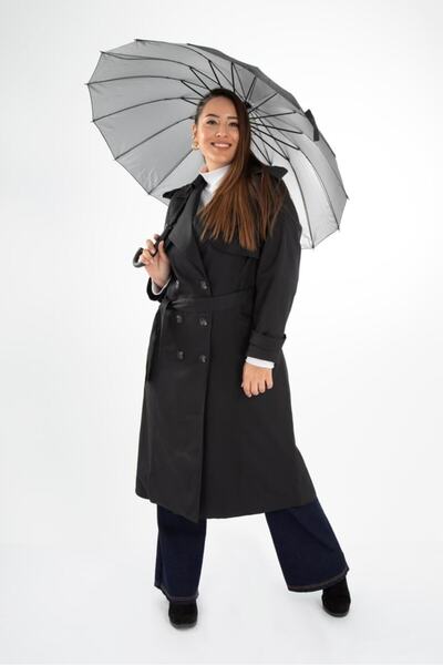 Roxxlen Γυναικεία καμπαρντίνα μεγάλου μεγέθους σε μαύρο χρώμα