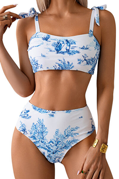 EFAYN.RO Swimsuit, 2-piece set, elegant model, graphic print, size XL, white ...