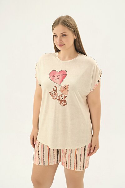 Sevim 17645 Women's Big Size Printed Shorts Set