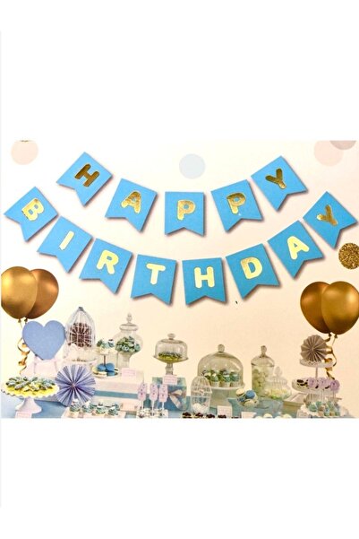 ÇEÇEN HOME Μπλε χρυσό επιχρυσωμένο γράμμα "Happy Birthday", στολίδι γενεθλίων...