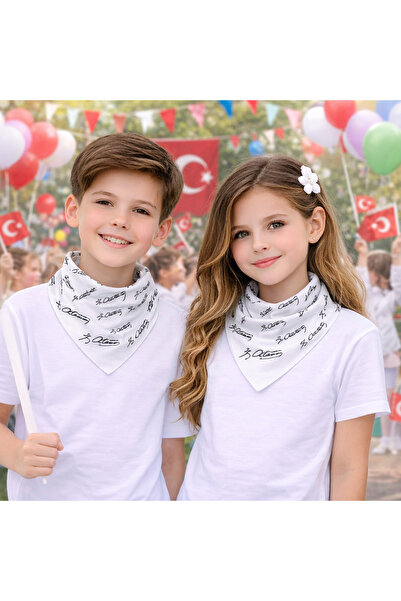 Yuchicly White Atatürk Signature Patterned Square Scarf Bandana Set of 12 Unisex