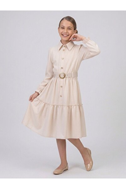 Cherrys Bebek Παιδικό φόρεμα με ζώνη, κουμπιά μπροστά και λεπτομέρειες με βολάν