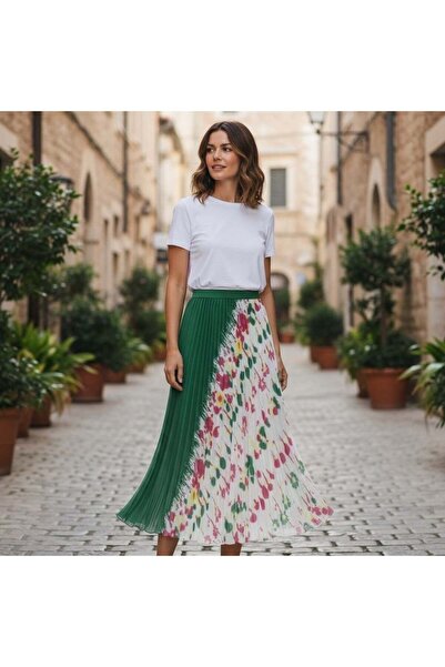 EREN STYLE Σιφόν Φούστα με ελαστική μέση A Με φόδρα (95 εκ.)-(38-52)