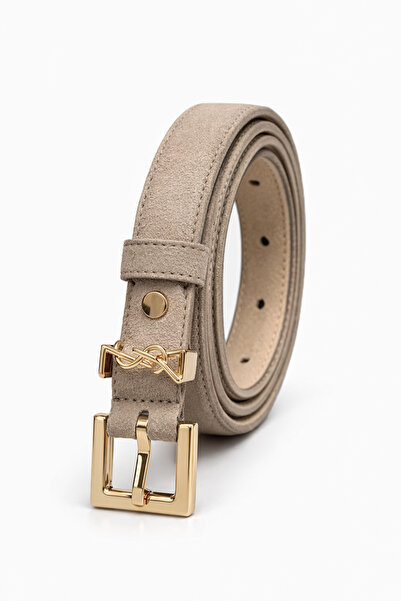 Velvoria Ζώνη από λεπτό σουέτ σε σκούρο χρώμα βιζόν με χρυσή γυαλιστερή πόρπη