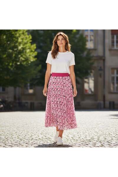 EREN STYLE Σιφόν Φούστα με ελαστική μέση A Με φόδρα (95 εκ.)-(38-52)