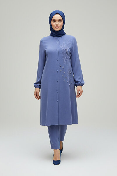 ECE GİYİM Women's Tunic with Buttons on the Front, Bead and Stone Details, Ko...