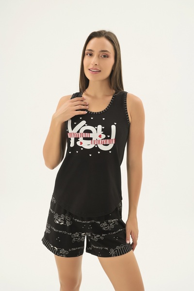 Sevim 17652 Women's Printed Wide Strap Shorts Set