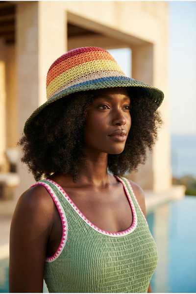 Katia&Bony Γυναικείο πολύχρωμο πλεκτό ψάθινο καπέλο πολύχρωμο