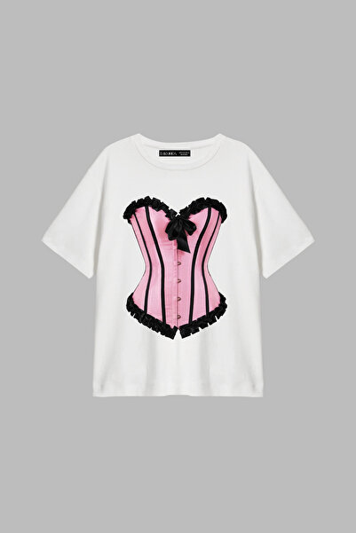 Bak Moda Baby Pink με τύπωμα Relaxed Fit Λευκό Γυναικείο T-shirt