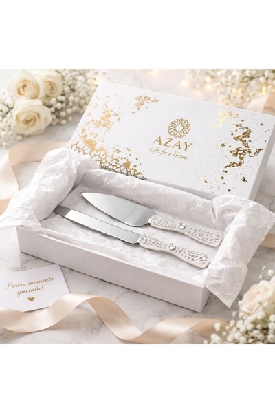 Azay Σετ τούρτας γάμου με κρύσταλλα – Μαχαίρι 32 εκ. και Σπάτουλα 26 εκ., Κομ...