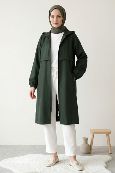 FERHEL Αδιάβροχο με φερμουάρ και κουκούλα - χακί