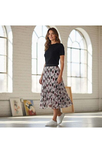 EREN STYLE Σιφόν Φούστα με ελαστική μέση A Με φόδρα (95 εκ.)-(38-52)