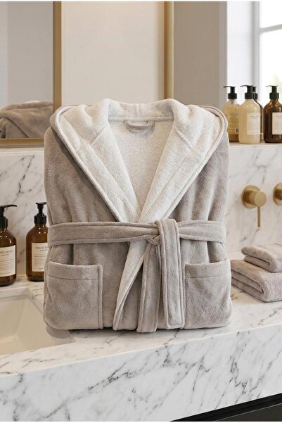 TEXTİLES MAGİC LAMP Açık Gri & Beyaz Bambu Cotton Triga Unisex Bornoz - Çift ...