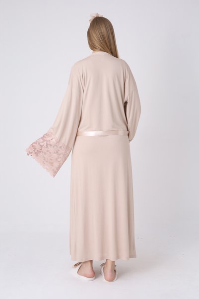 ERDENİZ TEKSTİL Wide Lace Sleeves Maternity Nightgown Dressing Gown Set Cotton