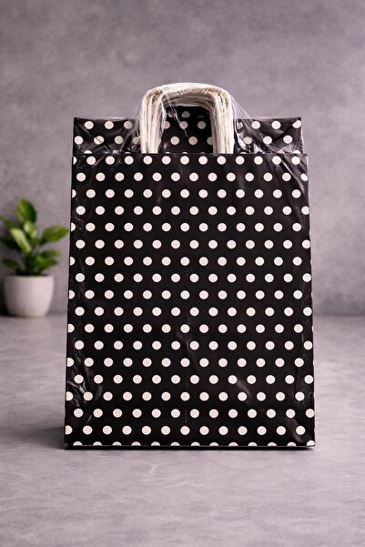 Atölye Kraft Puantiyeli Siyah Renk Kraft Çanta 25x12x31 cm 25 Adet