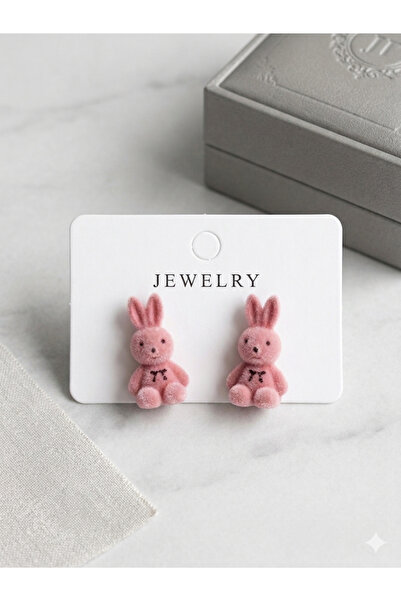 synshop Miffy Pink Rabbit Earrings New Season Trend Luxury First Quality Furr...