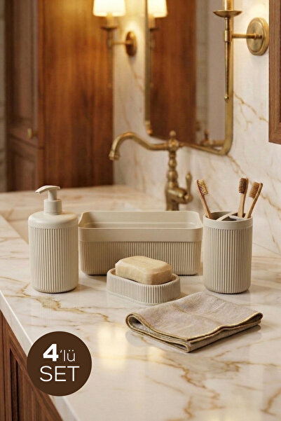 Vienev 4'lü Banyo Seti 550 ml Krem - Sıvı Sabunluk, Diş Fırçalık ve Çok Amaçl...