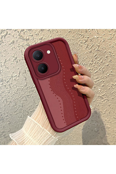 ARTISHELL Vivo Y36 4G/5G Uyumlu Retro Yıldız Desenli Bordo Silikon Telefon Kı...