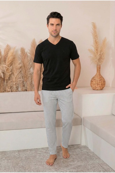 Elit Ανδρικό σετ πιτζάμες από ύφασμα Modal με κοντό μανίκι και έξι τσέπες, απ...