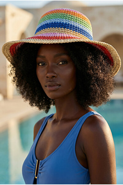 Katia&Bony Γυναικείο χειροποίητο ψάθινο καπέλο πολύχρωμο