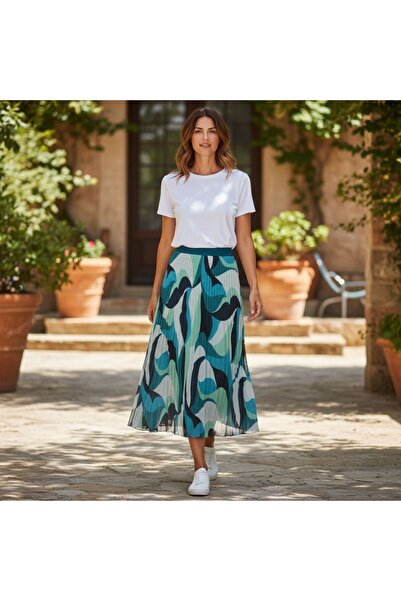 EREN STYLE Σιφόν Φούστα με ελαστική μέση A Με φόδρα (95 εκ.)-(38-52)