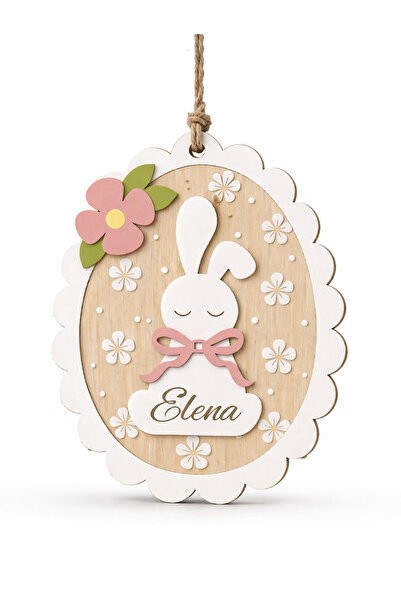 Creative Soul Decor Paște personalizat din lemn cu nume – iepuraș floral