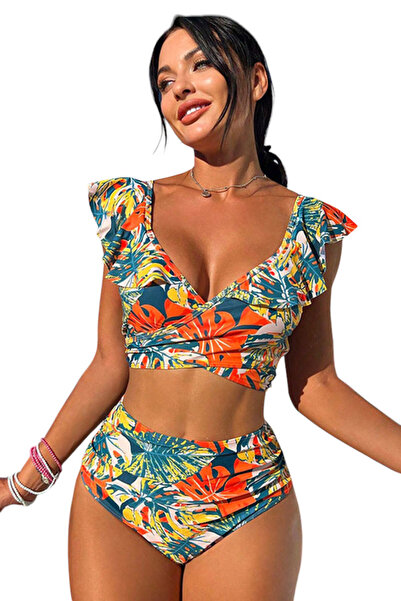 EFAYN.RO Costum de baie, set 2 piese, model vesel, imprimeu floral, marimea X...
