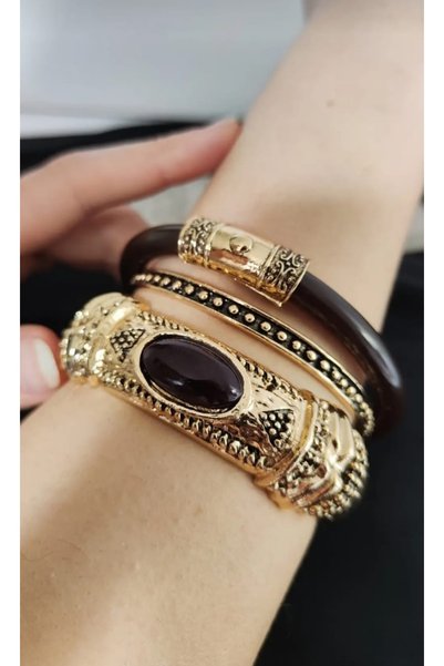 Lunarie Xuping Antique Gold Ethnic Clamp Stone Bohemian Bracelet Set-Steel Anti-Allergic Vip Vintage Bracelet Set