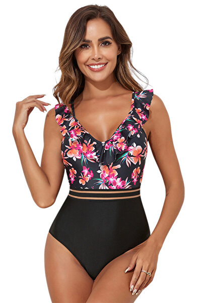 EFAYN.RO Swimsuit, one piece, elegant with waist slimming detail, size XL, bl...