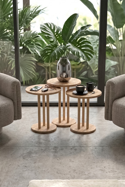 DESENGO Luna 38 cm geniş kullanım 3'lü zigon sehpa salon sehpası çay sehpası ...