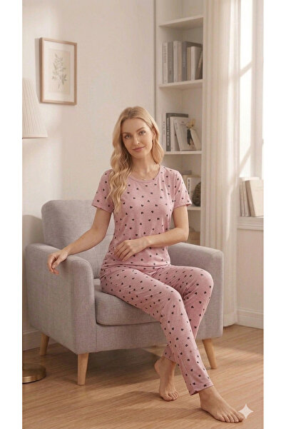 LXL Σετ Πιτζάμες με Λεπτομέρεια Ροζ Καρδιά, Σετ Δύο Τεμαχίων
