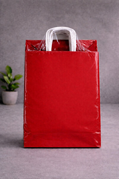Atölye Kraft Kırmızı Renk Kraft Çanta 25x12x31 cm 25 Adet