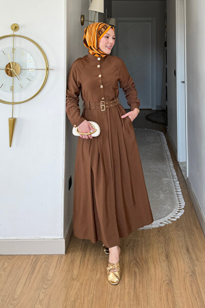 Tesettür Diyarı Φόρεμα Χιτζάμπ από ύφασμα Fulaz Bamboo Cupra με διπλή ζώνη κα...