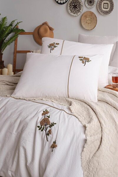 Çeyiz Diyarı Donna 6 τεμαχίων 100% βαμβακερό σετ διπλού παπλωματοθήκης μπεζ