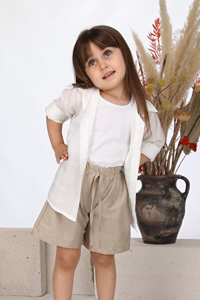 ÖZSEMODA Unisex Mink Shorts White Body Shirt 3-Piece Set
