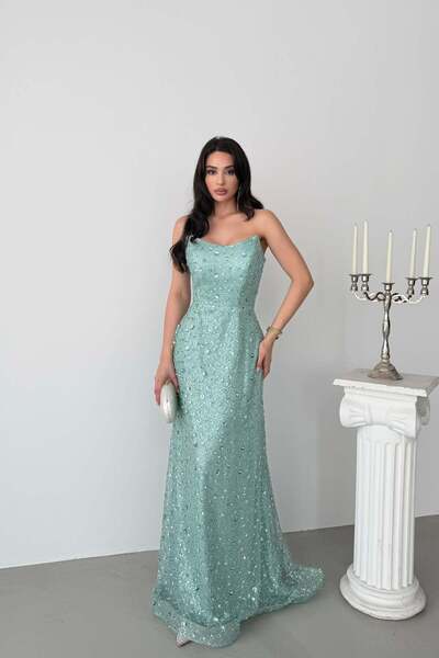 Serica Moda Βραδινό φόρεμα ψαροειδούς σχήματος με παγιέτες και στράπλες σχέδι...