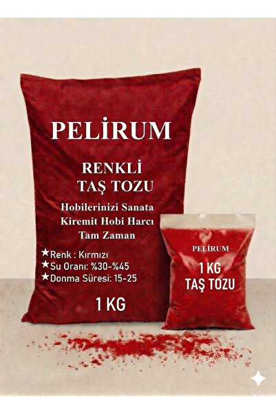 Pelirum Renkli Taş Tozu 1 KG - KIRMIZI Hobi Harcı - Beton Obje Yapımı İçin Yü...