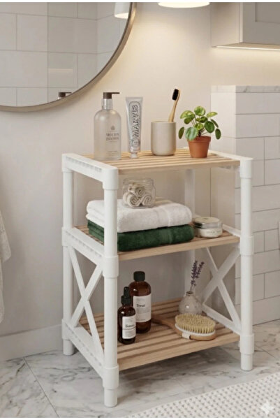 interhomestyle ZENNA Ahşap Minimal Banyo Rafı Beyaz