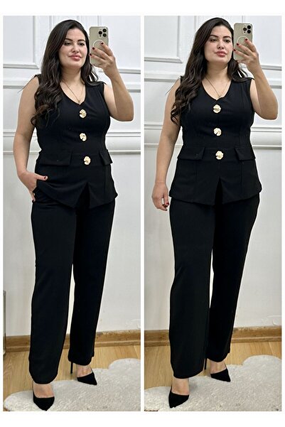 BUTİK MODA Büyük Beden abiye ikili takım gold yaprak broş ceketli sıfır kol