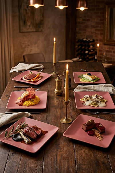 Keramika Dried Rose Matte Square Siera 25cm Serving Plate