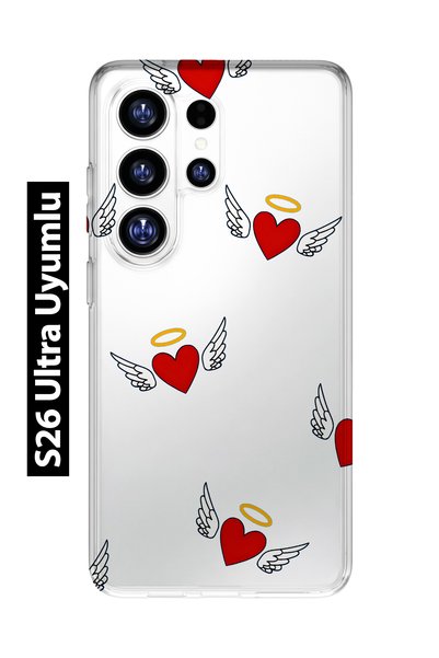 FLAMENKO Samsung Galaxy S26 Ultra Compatible Angel Heart Pattern Transparent ...