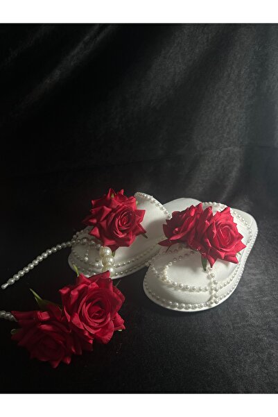 Bridal Luxe Red Rose Detailed Maternity Slippers and Crown Set