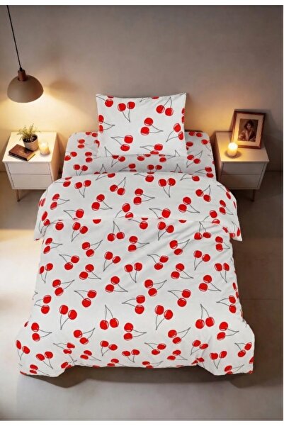 EVRİZON Σετ μονόπλευρης παπλωματοθήκης με σχέδιο κεράσι |   Κόκκινο-Λευκό, Βα...