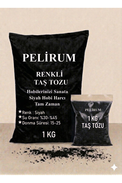 Pelirum Renkli Taş Tozu 1 KG - SİYAH Hobi Harcı - Beton Obje Yapımı İçin Yüks...