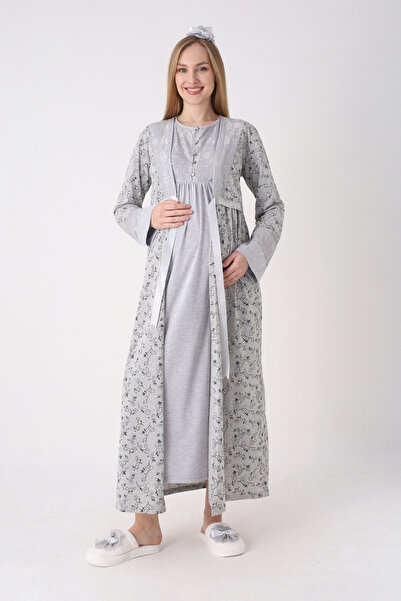 ERDENİZ TEKSTİL Σετ νυχτικών εγκυμοσύνης με φλοράλ σχέδια, παντελόνι και γιακ...